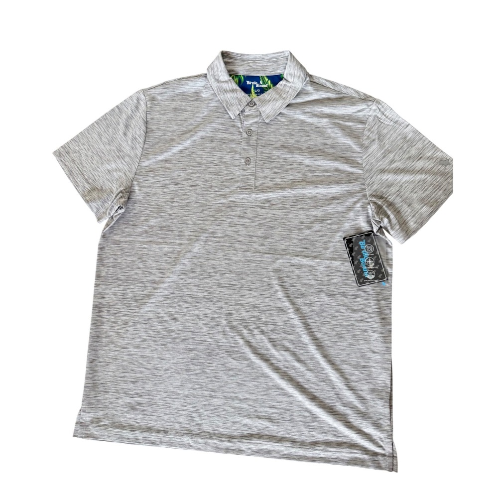 NWT Birdie Bound Men's Golf Polo Shirt Large Gray Heather Performance Stretch UV